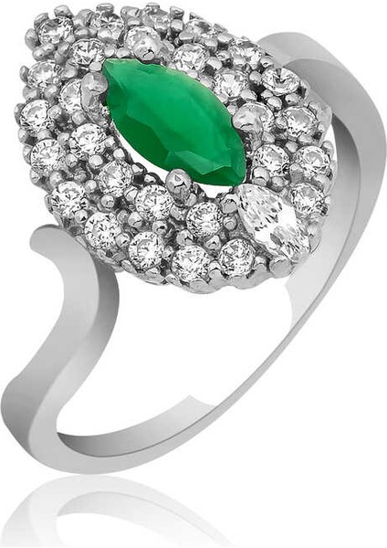 ​gümüş Yeşil Mekik Bayan Yüzük