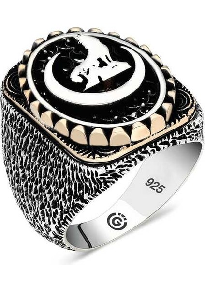 Gümüş Hilal Bozkurt Oval Erkek Yüzük