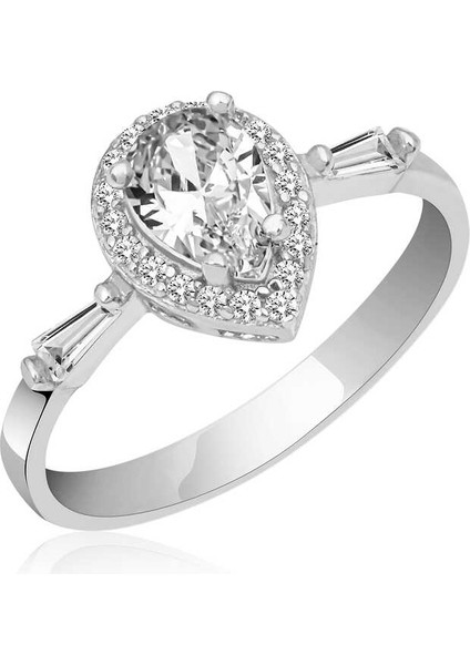 Gümüş Beyaz Damla Taşlı Bayan Yüzük