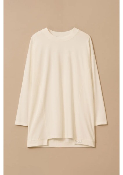 Kadın Yuvarlak Yaka Basic Tunik - Ekru