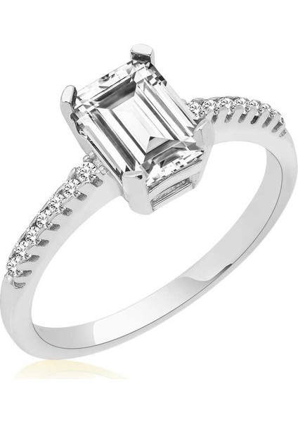 Gümüş Beyaz Baget Taşlı Kadın Yüzük