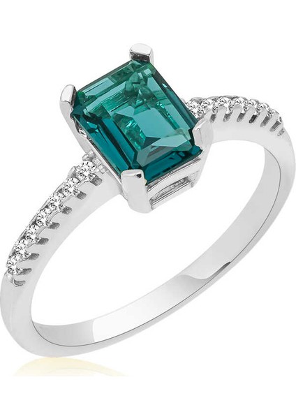 Gümüş Mavi Baget Taşlı Kadın Yüzük