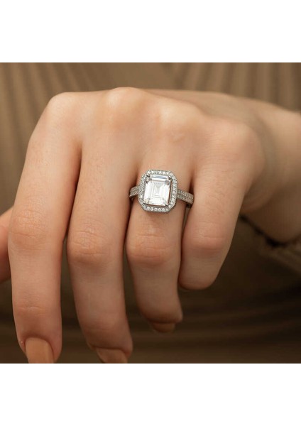 Gümüş Baget Kare Bayan Yüzük