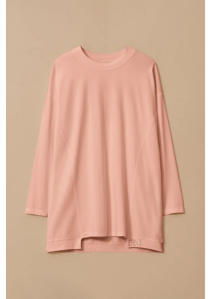 Kadın Yuvarlak Yaka Basic Tunik - Pudra