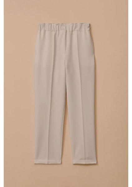 Kadın Beli Büzgülü Havuç Kesim Pantolon - Gri