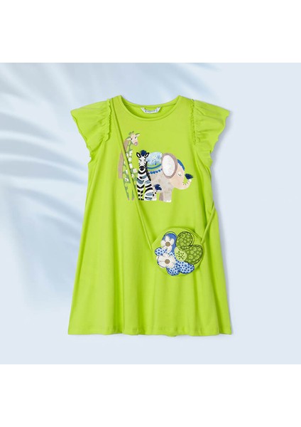 Kız Çocuk Yazlık Baskılı Çantalı Elbise 3947