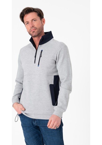 Regular Fit 3 Cepli Yandan Büzgülü Dik Yaka Pamuk Erkek SWEATSHIRT-PIN-1043