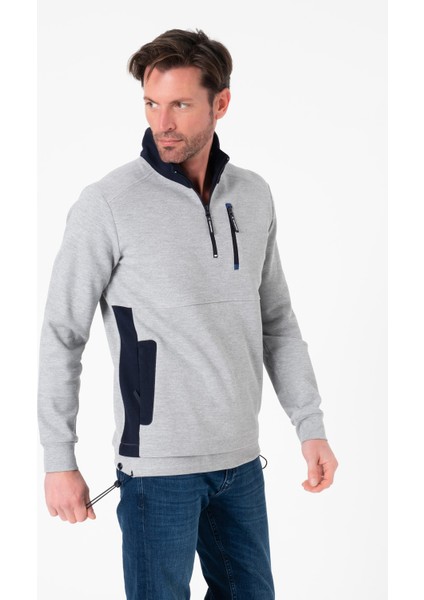 Regular Fit 3 Cepli Yandan Büzgülü Dik Yaka Pamuk Erkek SWEATSHIRT-PIN-1043 fırsatları