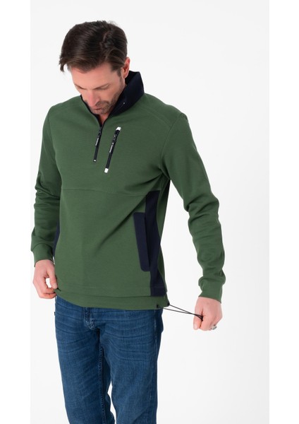 Regular Fit 3 Cepli Yandan Büzgülü Dik Yaka Pamuk Erkek SWEATSHIRT-PIN-1043