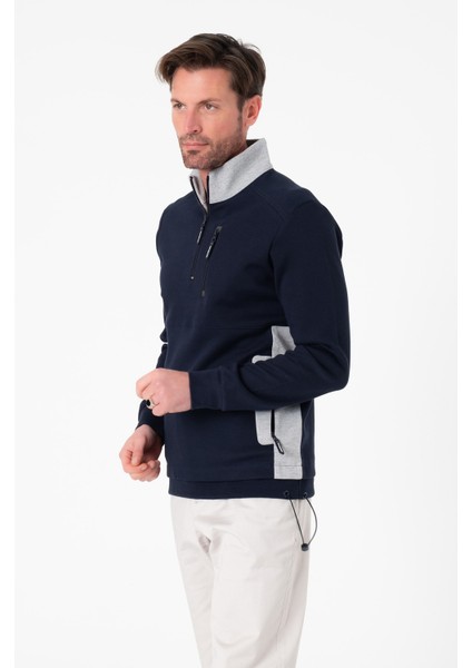 Regular Fit 3 Cepli Yandan Büzgülü Dik Yaka Pamuk Erkek SWEATSHIRT-PIN-1043