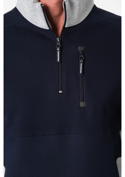 Regular Fit 3 Cepli Yandan Büzgülü Dik Yaka Pamuk Erkek SWEATSHIRT-PIN-1043