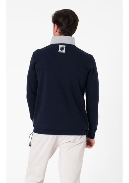 Regular Fit 3 Cepli Yandan Büzgülü Dik Yaka Pamuk Erkek SWEATSHIRT-PIN-1043