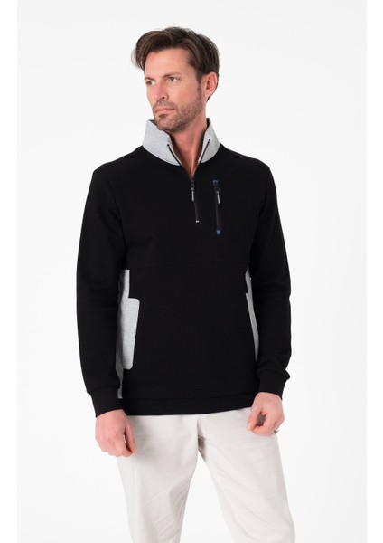 Regular Fit 3 Cepli Yandan Büzgülü Dik Yaka Pamuk Erkek SWEATSHIRT-PIN-1043
