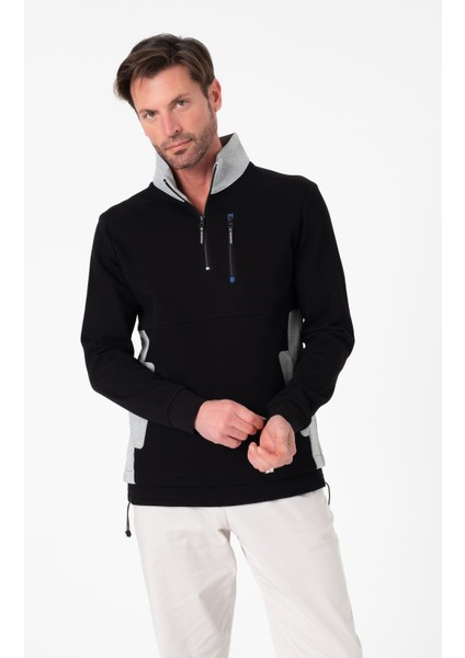 Regular Fit 3 Cepli Yandan Büzgülü Dik Yaka Pamuk Erkek SWEATSHIRT-PIN-1043 fiyatları