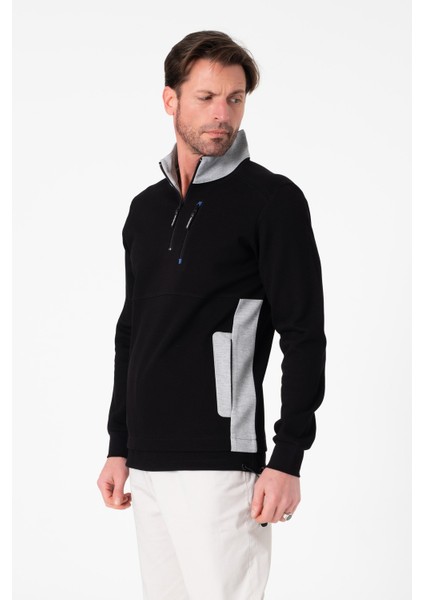 Regular Fit 3 Cepli Yandan Büzgülü Dik Yaka Pamuk Erkek SWEATSHIRT-PIN-1043 modelleri
