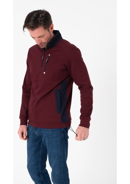 Regular Fit 3 Cepli Yandan Büzgülü Dik Yaka Pamuk Erkek SWEATSHIRT-PIN-1043