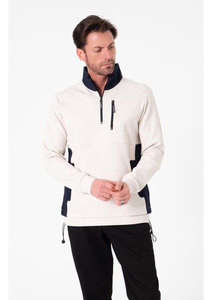 Regular Fit 3 Cepli Yandan Büzgülü Dik Yaka Pamuk Erkek SWEATSHIRT-PIN-1043