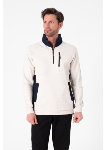 Regular Fit 3 Cepli Yandan Büzgülü Dik Yaka Pamuk Erkek SWEATSHIRT-PIN-1043