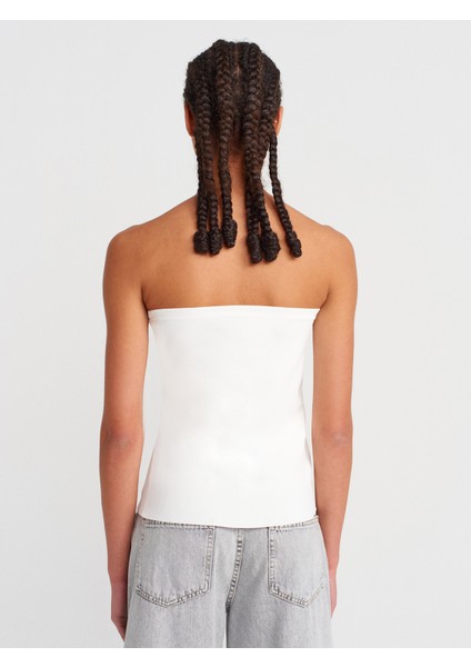 10739 Straplez Düğmeli Triko Top-Ekru fiyatları