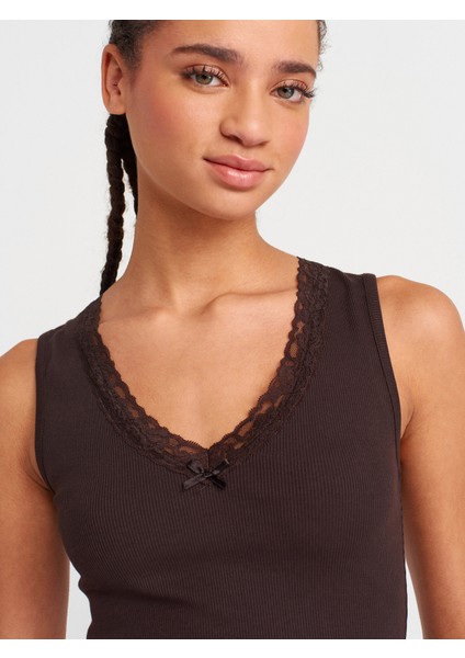 31778 Dantel Detaylı Top-Koyu Kahve