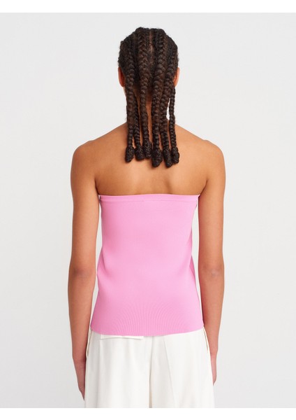 10739 Straplez Düğmeli Triko Top-Pembe