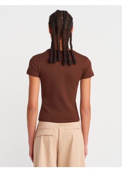 31673 V Yaka T-Shirt-Açık Kahve fiyatları