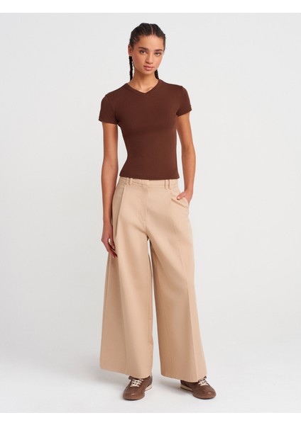 31673 V Yaka T-Shirt-Açık Kahve fırsatları