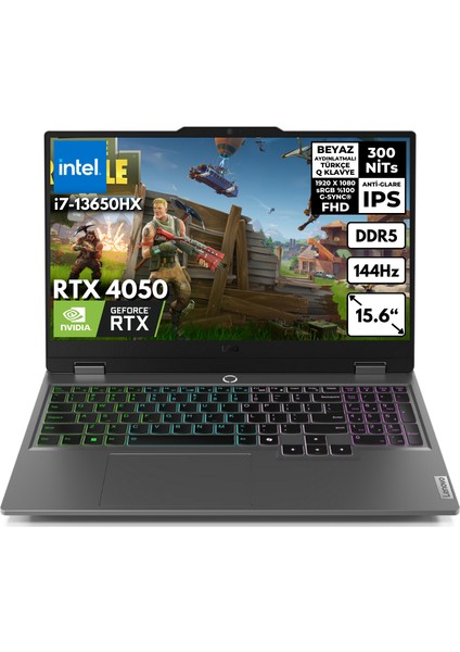 Loq I7-13650HX 32-GB DDR5 512 GB SSD RTX4050 (6GB-105W) 15.6" Fhd Windows 11 Pro Aı Gaming Notebook 83DV0118TRHMF38