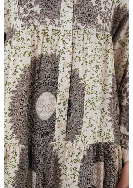 2423 Otantik Desenli Tesettür Elbise - F.kahve fırsatları