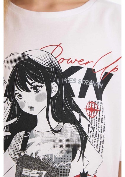 Kız Çocuk 2'li Takım Baskılı Kısa Kollu Tişört Biker Tayt E5694A825HS indirimleri