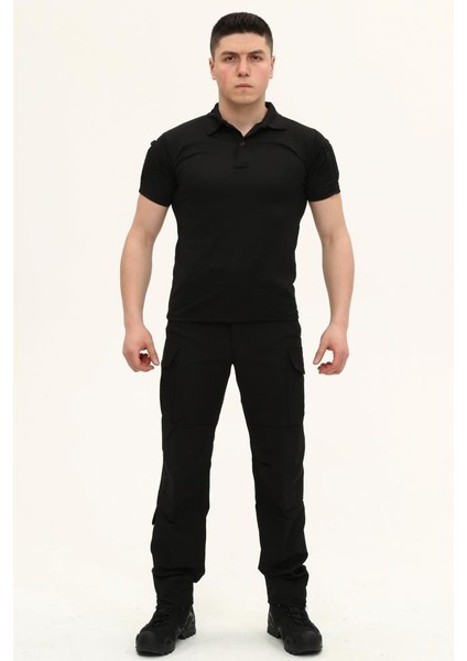Kısa Kollu Taktik Polo Yaka Tişört, Siyah Renk indirimleri