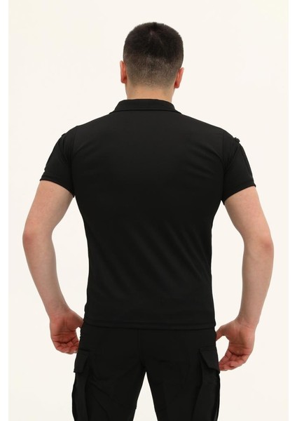 Kısa Kollu Taktik Polo Yaka Tişört, Siyah Renk