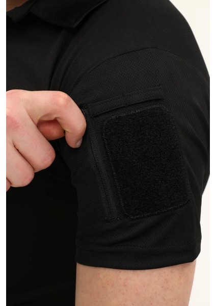 Kısa Kollu Taktik Polo Yaka Tişört, Siyah Renk