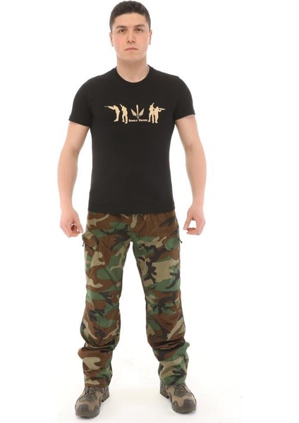 Bisiklet Yaka Kısa Kollu Baskılı Kadın&Erkek T-Shirt, Haki Renk, %100 Pamuk indirimleri