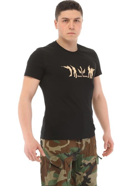 Bisiklet Yaka Kısa Kollu Baskılı Kadın&Erkek T-Shirt, Haki Renk, %100 Pamuk modelleri