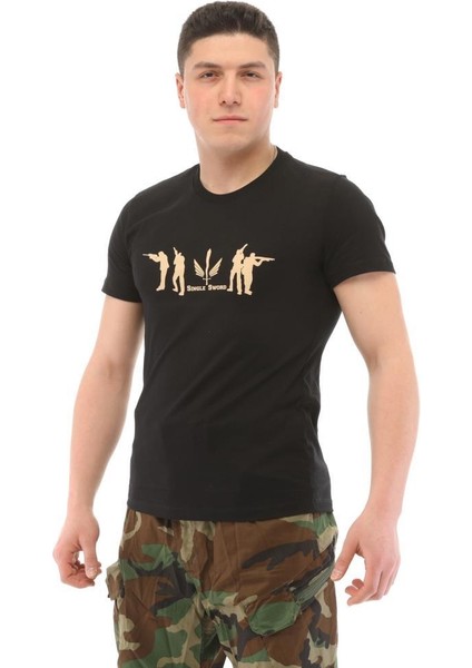 Bisiklet Yaka Kısa Kollu Baskılı Kadın&Erkek T-Shirt, Haki Renk, %100 Pamuk fırsatları