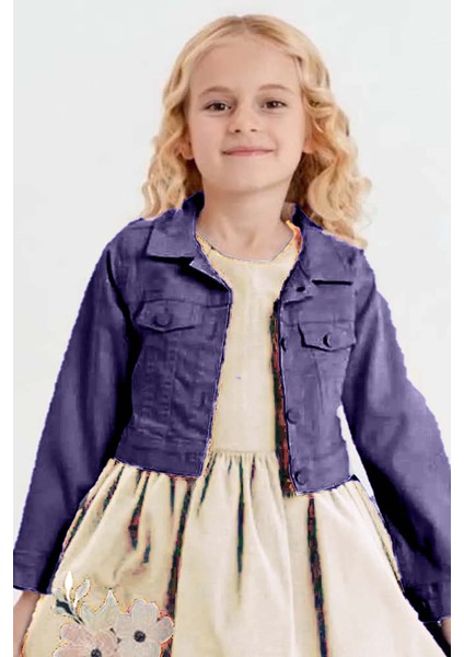 Kız Çocuk Üzerinde Jeans Ceket ve Çiçek Dikiş Işlemeli Krem Elbise fiyatları