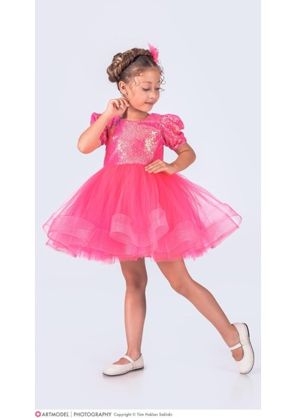 Balerin Model Pullu Kız Çocuk Elbise