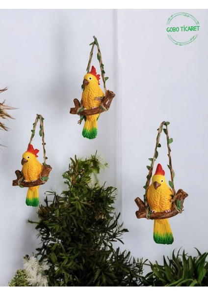 Goboticaret 3 Adet Dekoratif Sallanan Duvar ve Bahçe Süsü Kuş Biblo Farklı Renk Seçenekleri 13*9 cm