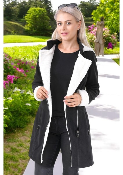 Kapüşonlu Kaşmir Kadın Kaşe Kaban