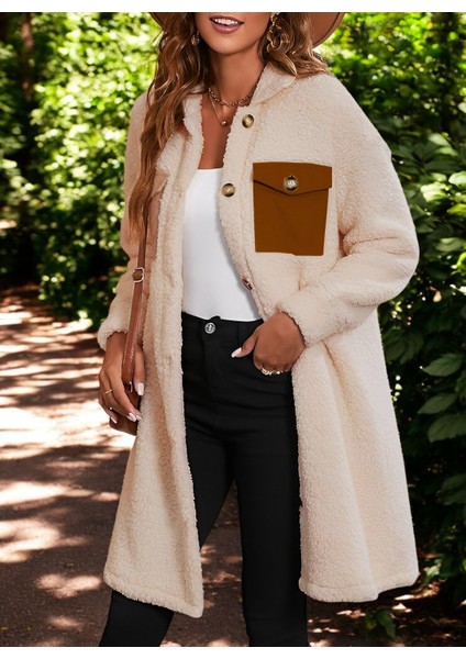 Kışlık Cep Detaylı Tasarım Peluş Ceket