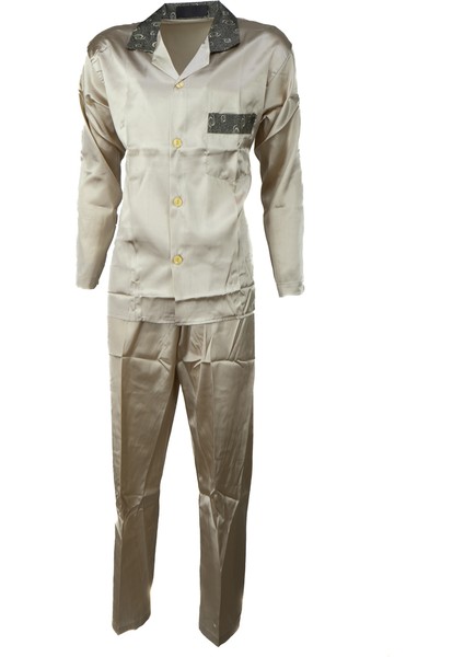 Erkek Şık Klasik Model Pijama Takımı Premium Saten Kumaş Fermo Model Cepli Tam Kalıp