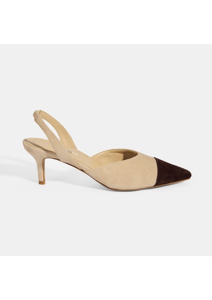 Kadın Bej Slingback Süet Topuklu Ayakkabı