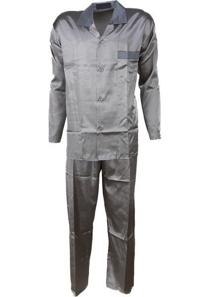 Erkek Şık Klasik Model Pijama Takımı Premium Saten Kumaş Kuvartz Model Cepli Tam Kalıp