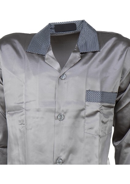 Erkek Şık Klasik Model Pijama Takımı Premium Saten Kumaş Kuvartz Model Cepli Tam Kalıp