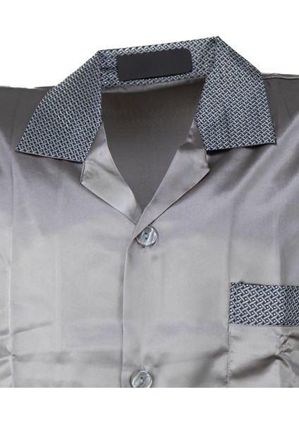 Erkek Şık Klasik Model Pijama Takımı Premium Saten Kumaş Kuvartz Model Cepli Tam Kalıp