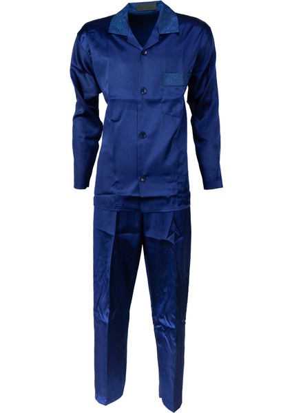 Erkek Şık Klasik Model Pijama Takımı Premium Saten Kumaş Fermo Model Cepli Tam Kalıp