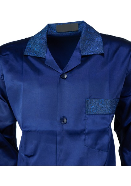 Erkek Şık Klasik Model Pijama Takımı Premium Saten Kumaş Fermo Model Cepli Tam Kalıp