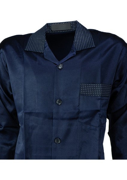 Erkek Şık Klasik Model Pijama Takımı Premium Saten Kumaş Kuvartz Model Cepli Tam Kalıp