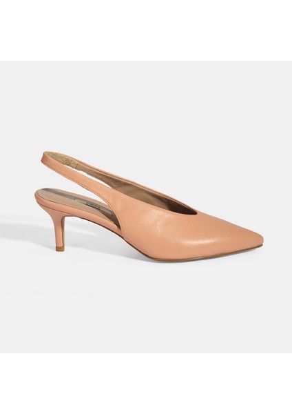 Kadın Pudra Slingback Deri Topuklu Ayakkabı